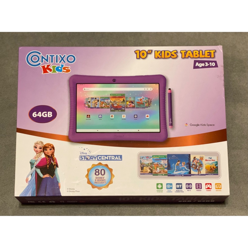 Contixo Kids K102 10" Tablet 64GB Android 10 Purple Disney E-Books Stylus Case